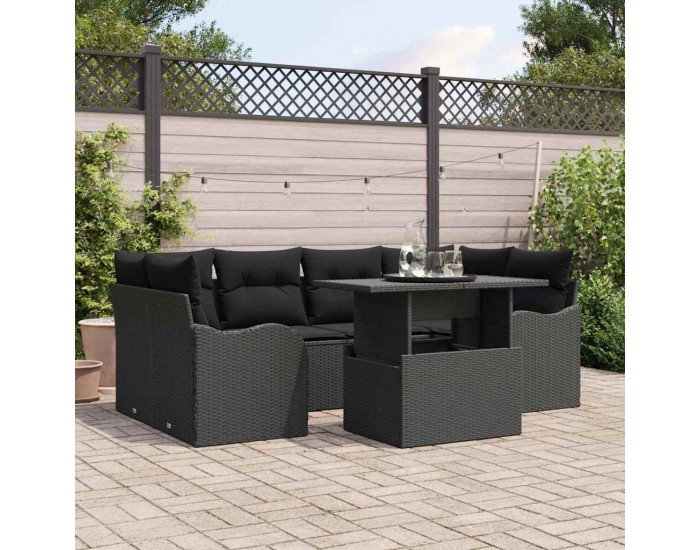 Sonata H 7 Piece Garden Sofa Set с Възглавници Черен Полиратан