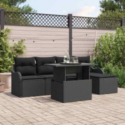 Sonata H 6 Piece Garden Sofa Set with Cushions Black Poly Rattan - Seturi pentru exterior