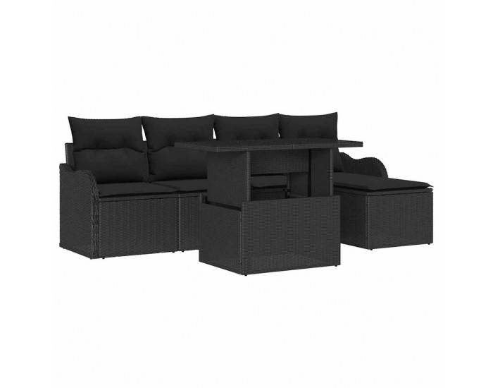 Sonata H 6 Piece Garden Sofa Set with Cushions Black Poly Rattan