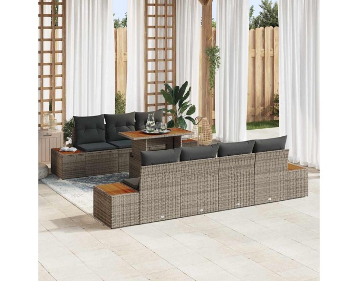 Sonata Set de canapele pentru grădină 8 buc. Gri Rattan poli
