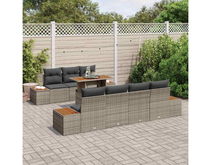 Sonata Set de canapele pentru grădină 8 buc. Gri Rattan poli