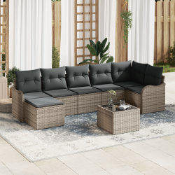Sonata H 7 Piece Garden Sofa Set with Cushions Black Poly Rattan - Canapele și bănci de grădină