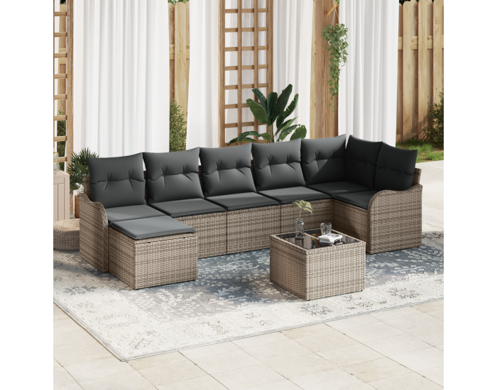 Sonata H 7 Piece Garden Sofa Set with Cushions Black Poly Rattan