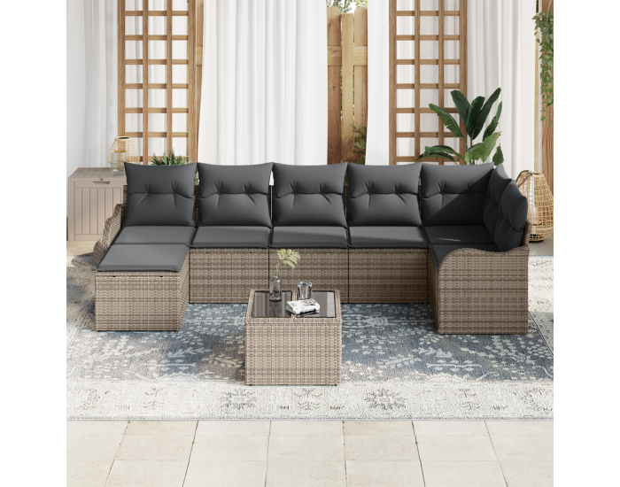Sonata H 7 Piece Garden Sofa Set with Cushions Black Poly Rattan