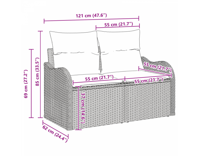 Sonata H 10 Частен Комплект Градински Диван с Възглавници Кафяв Полиестер