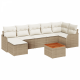 Sonata H 8 Частен Градински Диван Комплект с Кушетки Бежов Полиестерен Ратан Акация