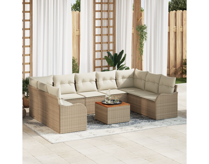 Sonata H 10 Членен комплект градински дивани с възглавници Бежово Полирана Ратан Акация