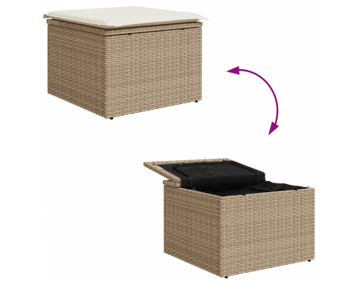 Sonata H 8 Часов Градински Диван Комплект с Възглавници Бежов Полиестерен Ратан Акация