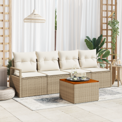 Sonata H 5 Piece Garden Sofa Set with Cushions Beige Poly Rattan Acacia - Seturi pentru exterior