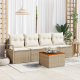 Sonata H 5 Piece Garden Sofa Set with Cushions Beige Poly Rattan Acacia