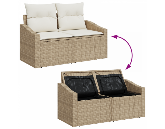 Sonata H Комплект градински диван от 5 части с възглавници Бежов Полиратан Акация