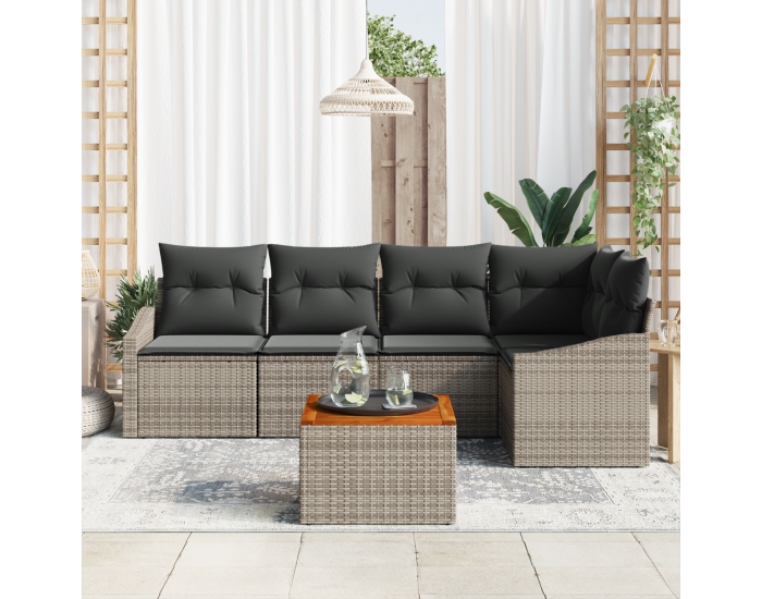 Sonata H 6 части Градински диван сет с възглавници Сиво Полиратан Акация