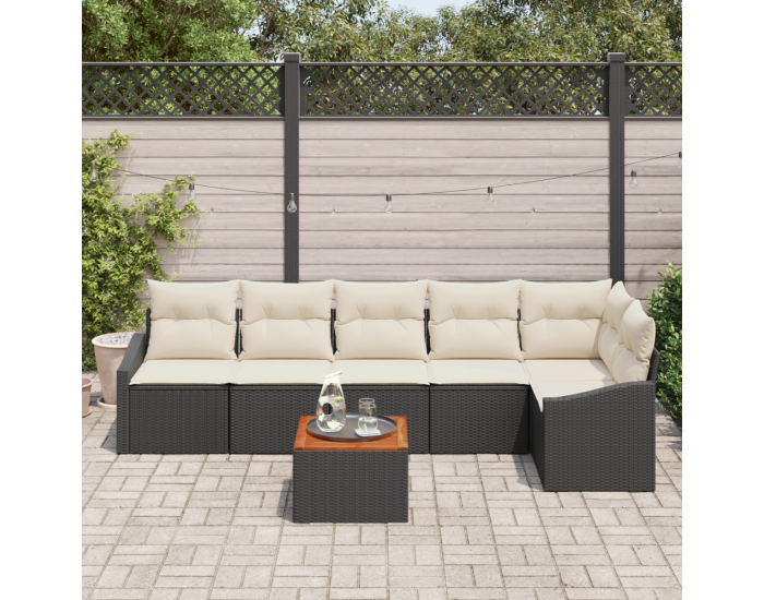 Sonata H 7 частен градински диван комплект с възглавници Черен полиратан акация