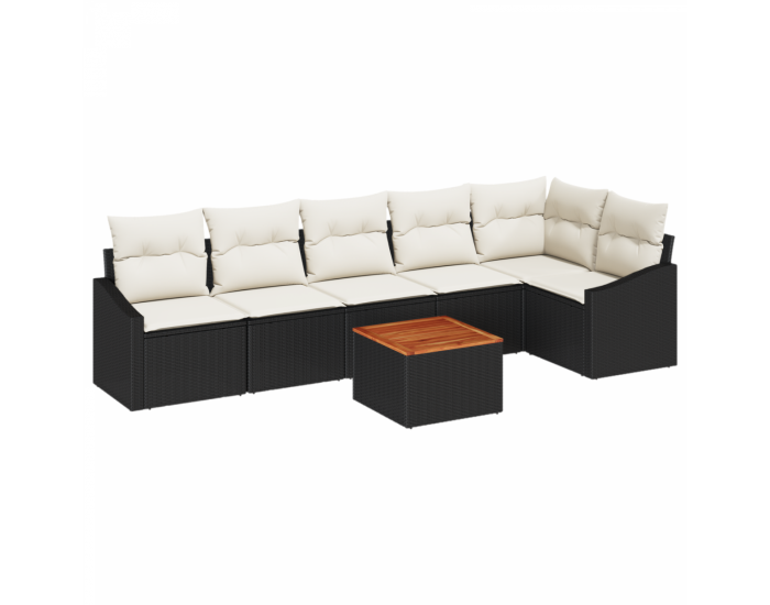 Sonata H 7 частен градински диван комплект с възглавници Черен полиратан акация