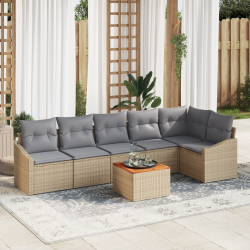Sonata H 7 части градински диван комплект с възглавници бежов поли ратан акация - Seturi pentru exterior