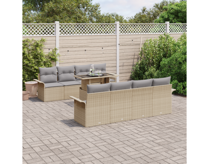 Garden Sofa Set Sonata H 9 Часов с възглавници Бежов Полираатан