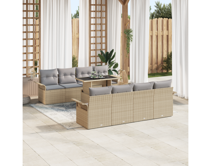 Garden Sofa Set Sonata H 9 Часов с възглавници Бежов Полираатан