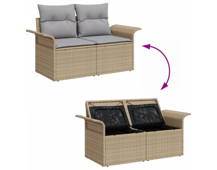 Garden Sofa Set Sonata H 9 Часов с възглавници Бежов Полираатан