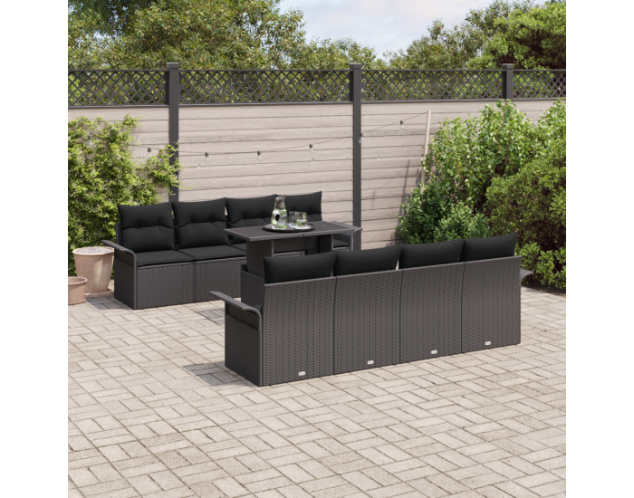 Sonata H 9 части градински диван комплект с възглавници черен полиратан