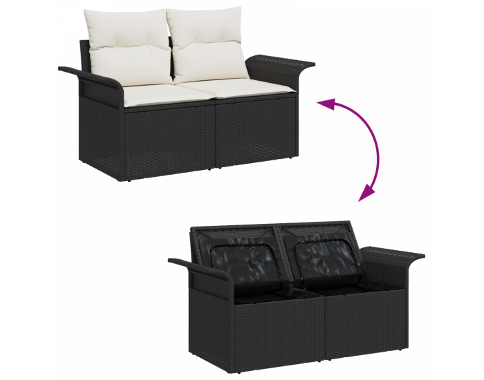 Комплект Градински Дивани Sonata H с 9 части с възглавници Черен Полирата