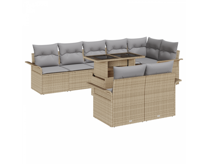 Sonata H 9 Piece Garden Sofa Set with Cushions Beige Poly Rattan