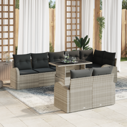 Sonata H 9 Часов Градински Диван с Възглавници Светло Сиво Poly Rattan - Seturi pentru exterior
