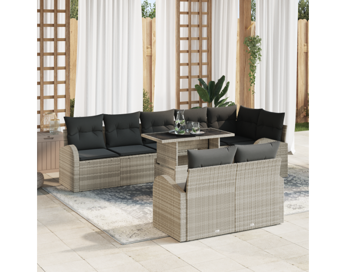 Sonata H 9 Часов Градински Диван с Възглавници Светло Сиво Poly Rattan
