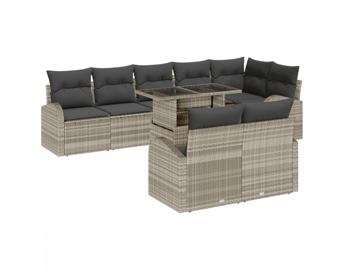 Sonata H 9 Часов Градински Диван с Възглавници Светло Сиво Poly Rattan