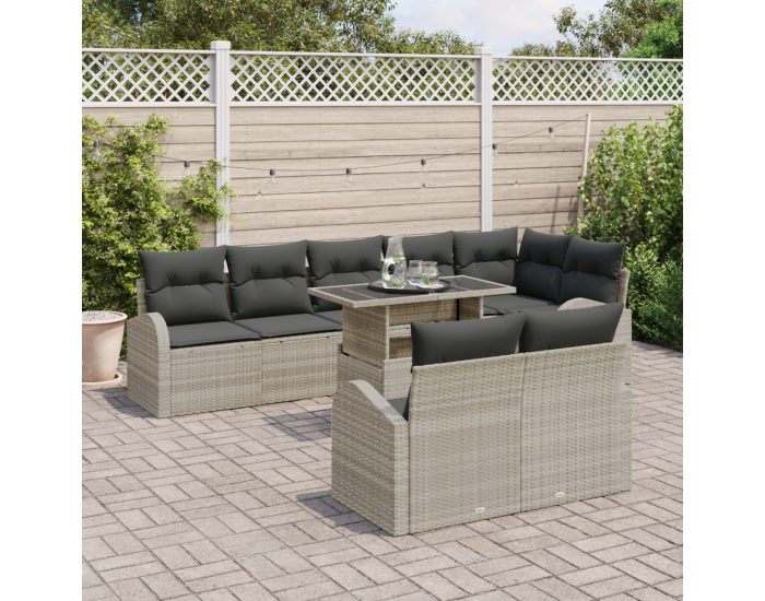 Sonata H 9 Часов Градински Диван с Възглавници Светло Сиво Poly Rattan