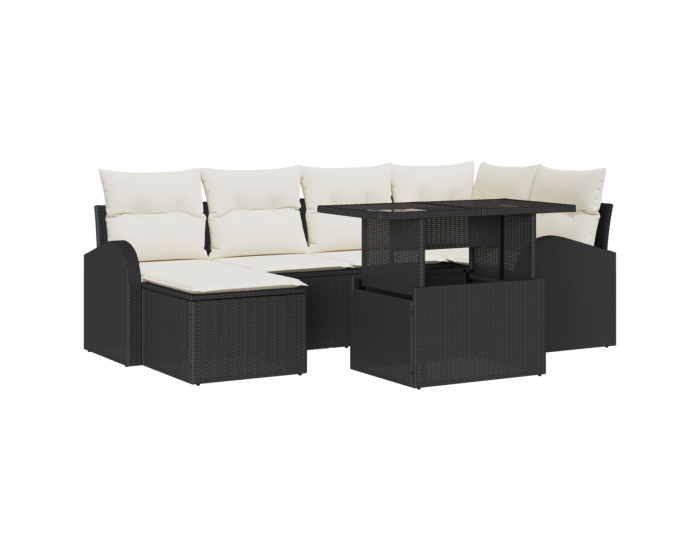 Sonata H Комплект от 7 Части Градински Sofa с Възглавници Черен поли Ратан