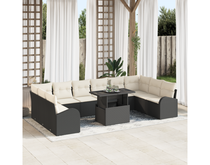 Sonata H 11 Частен комплект градински диван с възглавници Черен Полиротан