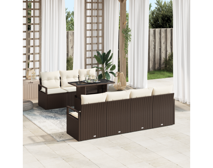 Комплект Garden Sofa с 8 части с възглавници Кафяв ратан