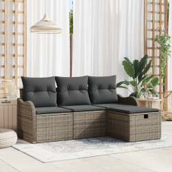 Sonata H 4 Piece Garden Sofa Set with Cushions Grey Poly Rattan - Seturi pentru exterior