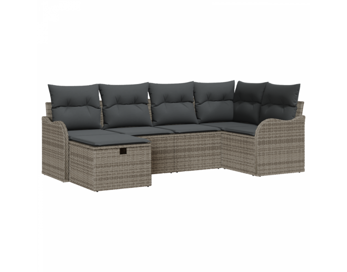 Sonata H 6 Части Градински Диван Комплект с Възглавници Сив Поли Ратан