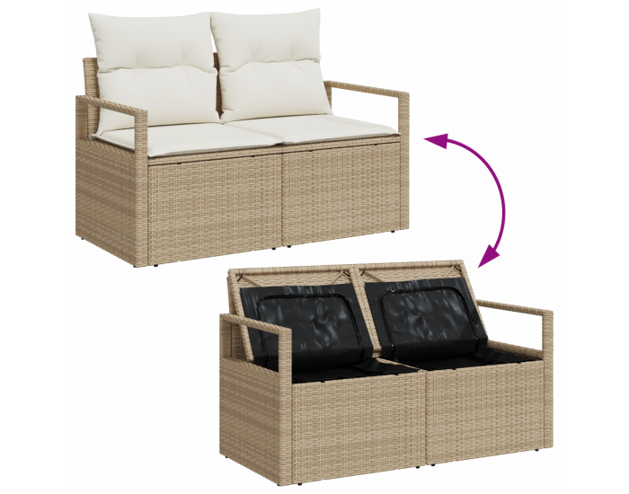 Sonata H Комплект градински диван с 8 части и възглавници в бежово полирано ратан