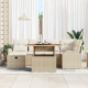 Sonata H 7-Членен Градински Диван Комплект с Възглавници в Бежов Полиратан
