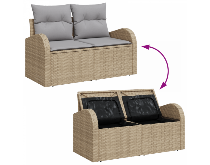Sonata H комплект градински диван с възглавници Бежов Полиратан