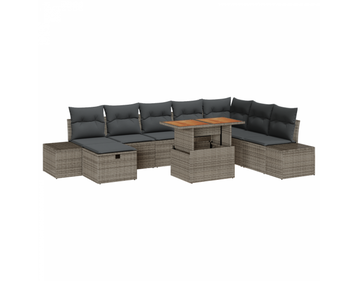 Sonata H 9 части градински комплект с възглавници Сив Poly Rattan Acacia