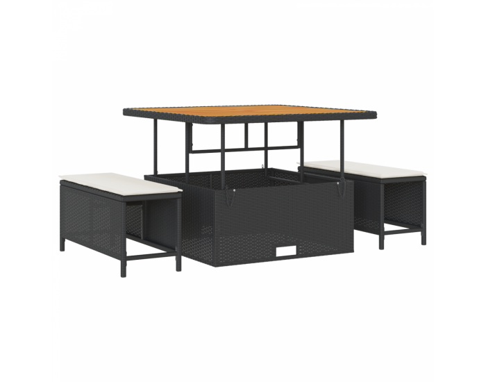 Sonata H 9 части градински комплект с възглавници черен полиратан акация