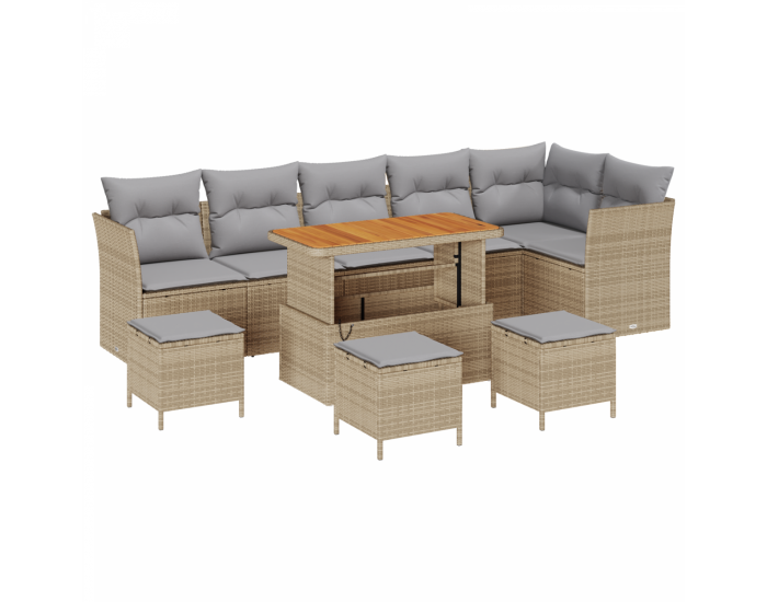 Sonata H 10 частов градински диван комплект с възглавници бежов поли ратан акация