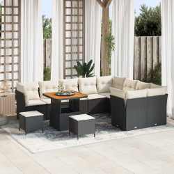 Градински комплект дивани Sonata H с 12 части и възглавници Черен Полиратан Акация - Seturi pentru exterior