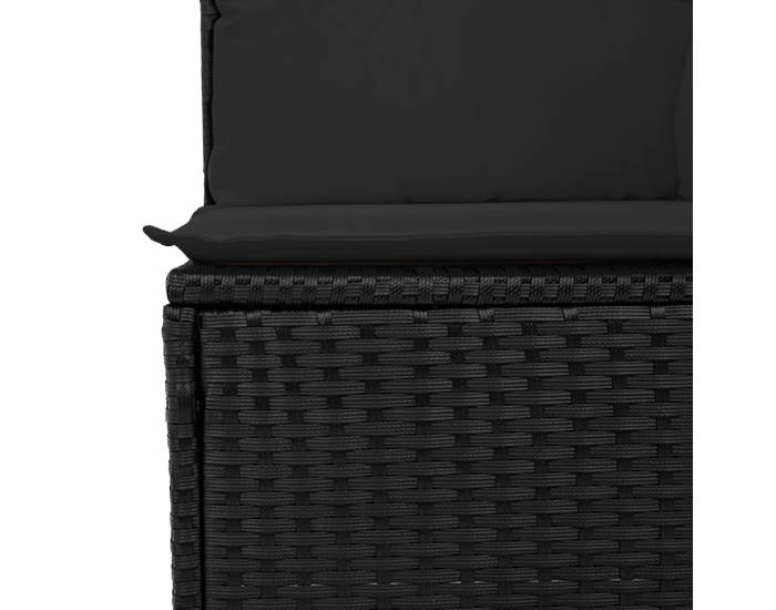 Sonata H 9 Часов Градински Диван Комплект с Възглавници Черен Полиратан Акация