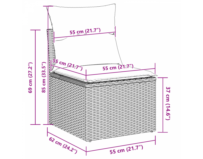 Sonata H 11 Частен Градински Диван Комплект с Възглавници Сиво Полиратан Акация