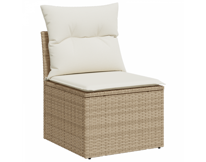 Sonata H комплект градински диван с 9 части, бежов полиратан, акация и възглавници