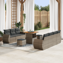 Sonata H 10-частен комплект градински диван с възглавници - Сив полиратан и акациево дърво - Seturi pentru exterior