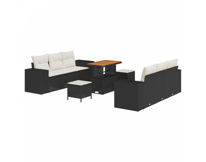 Sonata H 9-частен комплект градински диван с възглавници черен полиратан акация