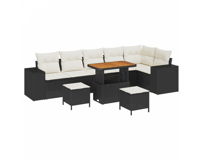 Sonata H 9 Piece Garden Sofa Set with Cushions Black Poly Rattan Acacia