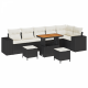 Sonata H 9 Piece Garden Sofa Set with Cushions Black Poly Rattan Acacia