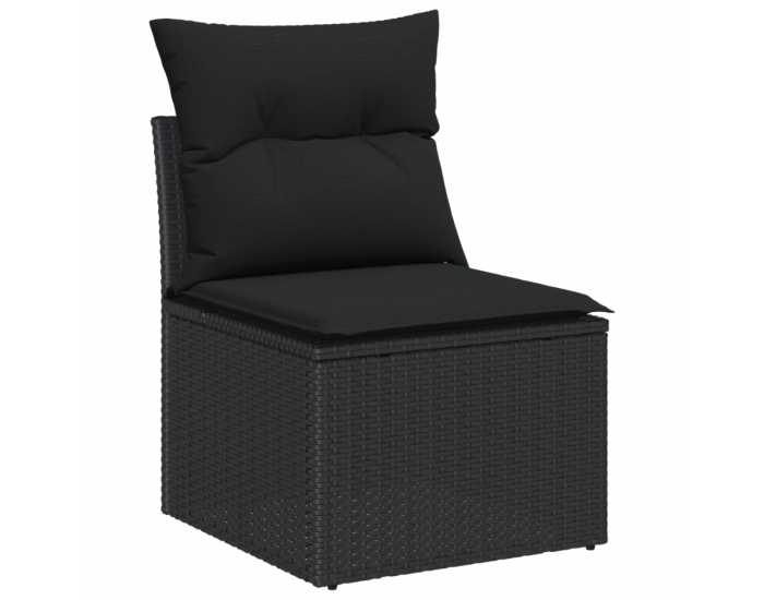 14 части градински сет с възглавници, черен, полираатан, акация