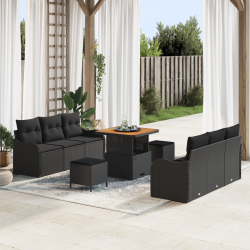 Комплект от 9 части градински диван на Sonata H с възглавници черен полиратан акация - Sonata H